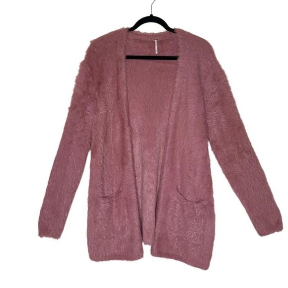 Free People Mauve Fuzzy Open Cardigan Sweater Sz M, Boho, Grunge - Picture 2 of 14